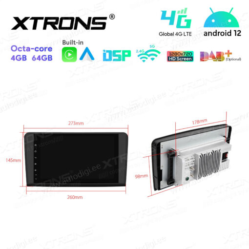 Mercedes-Benz Android 12 car radio XTRONS IA92M164L size