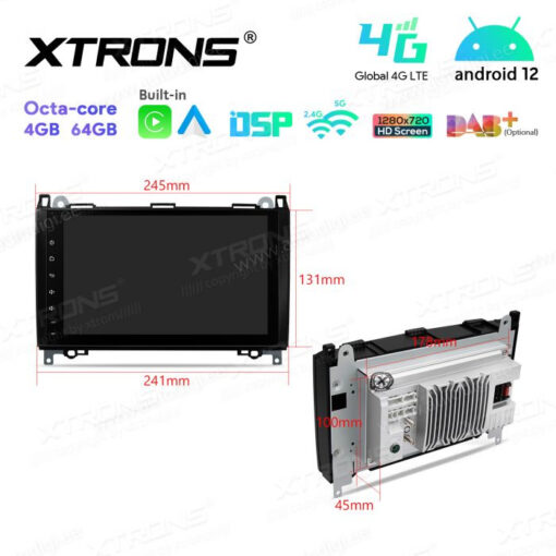 Mercedes-Benz Android 12 car radio XTRONS IA92M245L size