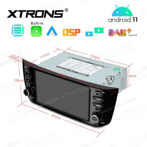 Fiat Android 12 car radio XTRONS PE62GPFL size