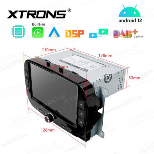 Fiat Android 12 car radio XTRONS PE72500FL size