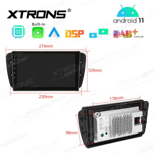 Seat Android 12 car radio XTRONS PEP92IBS size