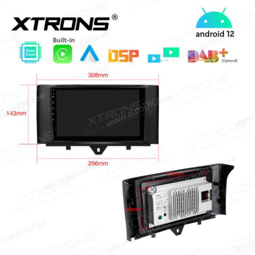 Smart Android 12 car radio XTRONS PEP92MSMT size
