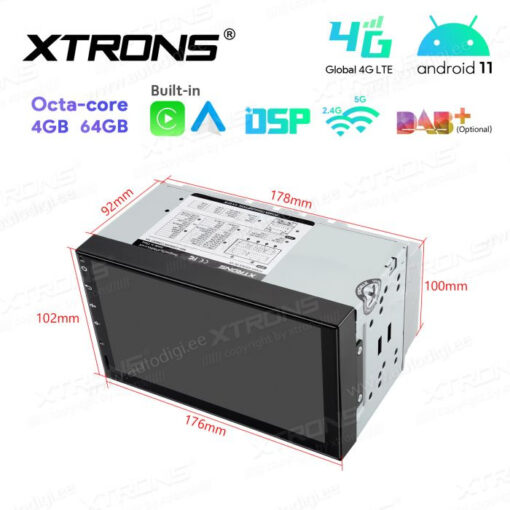 2 DIN Android 12 car radio XTRONS TIA723L size