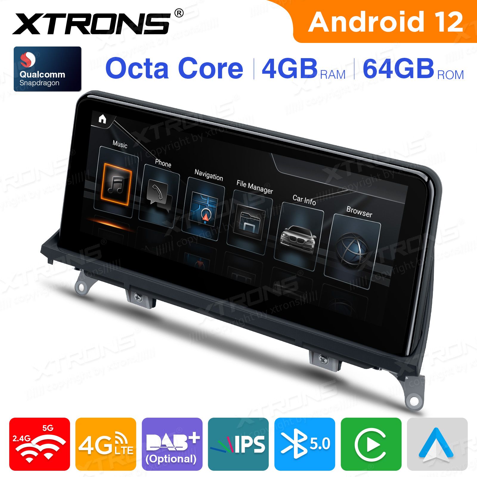 XTRONS Single Din Car Stereo for Fiat 500, Android 12 Octa Core 4GB RAM  64GB ROM Car Radio Player, 7 Inch IPS Touch Screen GPS Navigation for Car  Head