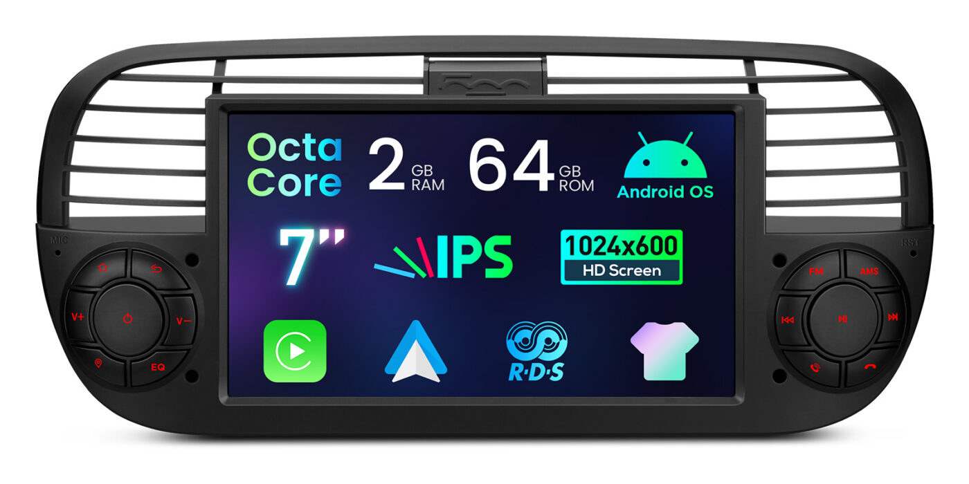 Fiat 500 (2007-2015) | Android 14 | 2+64GB | GPS autoraadio ja multimeediakeskus - Riistvara ja ekraan