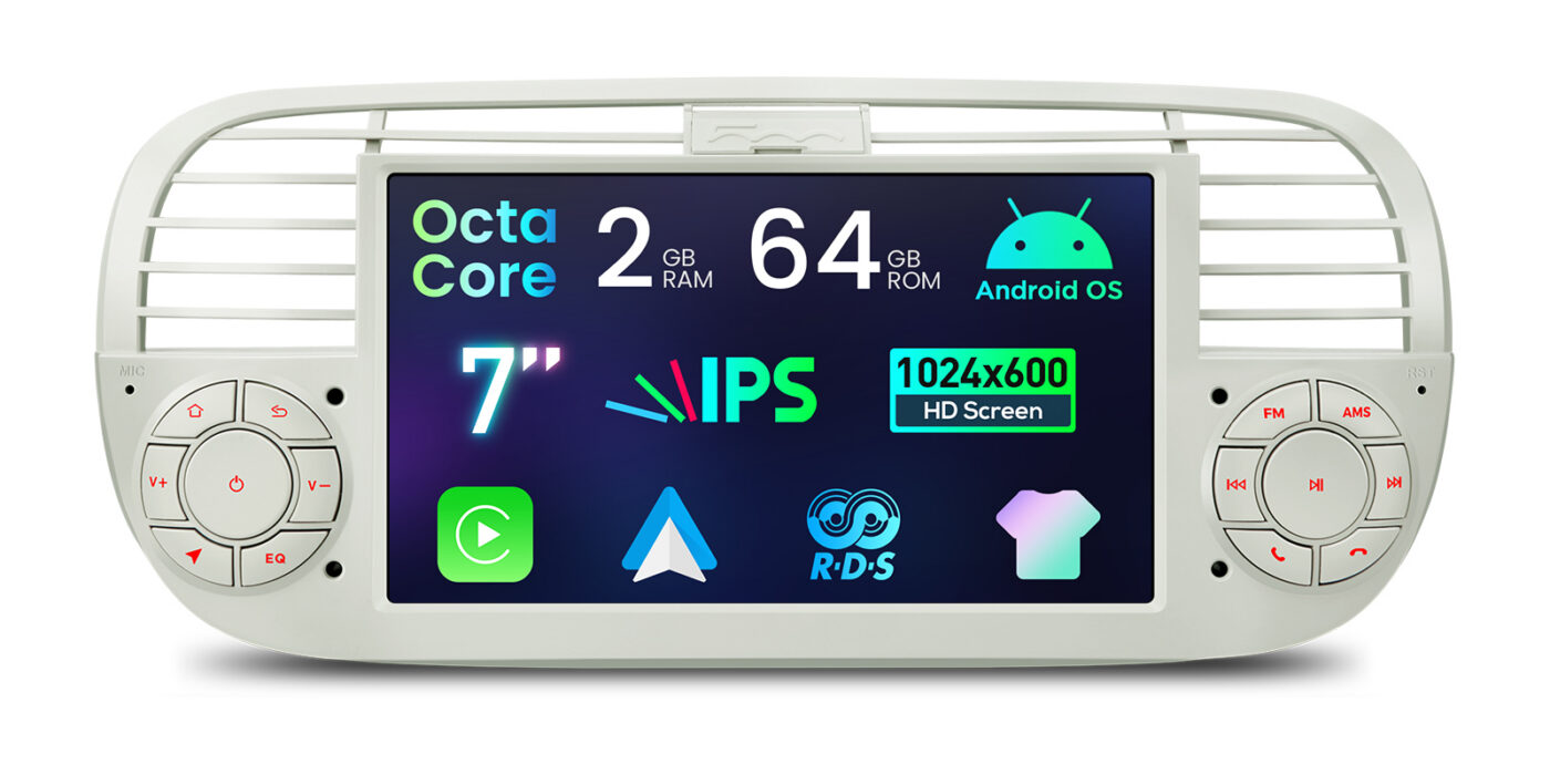 Fiat 500 (2007-2015) | Android 14 | 2+64GB | GPS autoraadio ja multimeediakeskus - Riistvara ja ekraan