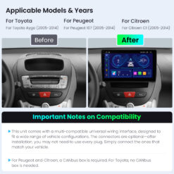 Toyota Aygo | Peugeot 107 | Citroen C1 | (2005-2014) Xtrons IDSP10AGT Android 14 autoraadio tootepilt