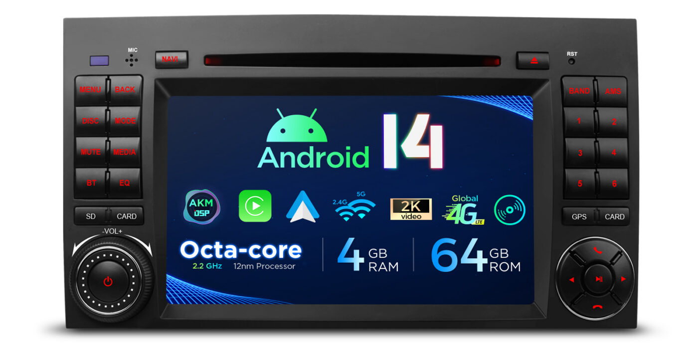 Mercedes-Benz Sprinter | Vito & Viano (2006-2020) | A-Class | B-Class (2004-2012) | Android 14 | 4+64GB | 4G | Gyroscope | CD/DVD | GPS autoraadio ja multimeediakeskus - 4+64GB riistvara ja 7-tolline IPS ekraan
