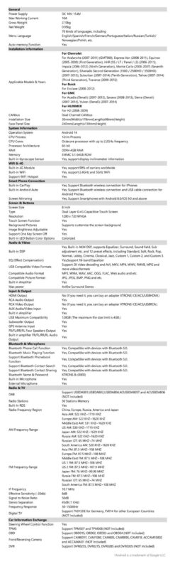 Chevrolet | Buick | GMC | HUMMER Xtrons PX84JCCLGS sobivus ja tehnilised andmed