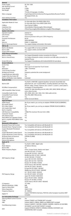 Mercedes-Benz Vito & Viano (2004-2006) Xtrons PXP14M639GDAB sobivus ja tehnilised andmed