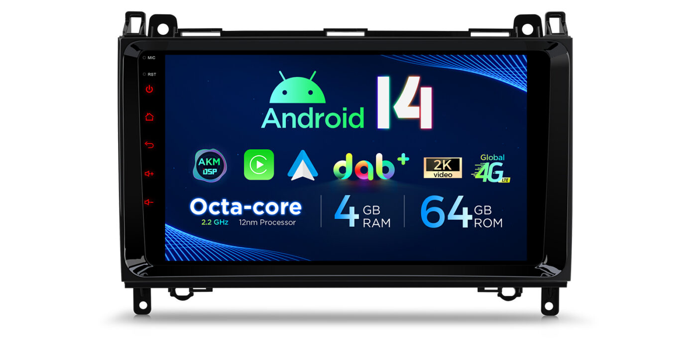 Mercedes-Benz Sprinter | Vito & Viano (2006-2020) | A-Class | B-Class W245 | Android 14 | 4+64GB | 4G | Gyroscope | DAB+ | GPS autoraadio ja multimeediakeskus - 4+64GB riistvara ja 9-tolline IPS ekraan