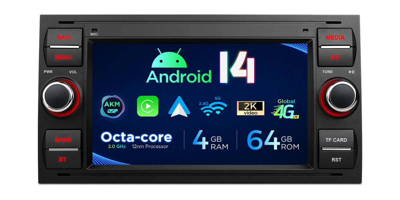 Ford C-Max | S-Max | Galaxy | Focus | Transit (2005-2011) | Android 14 | 4+64GB | 4G | GPS autoraadio ja multimeediakeskus - Apple CarPlay ja Android Auto